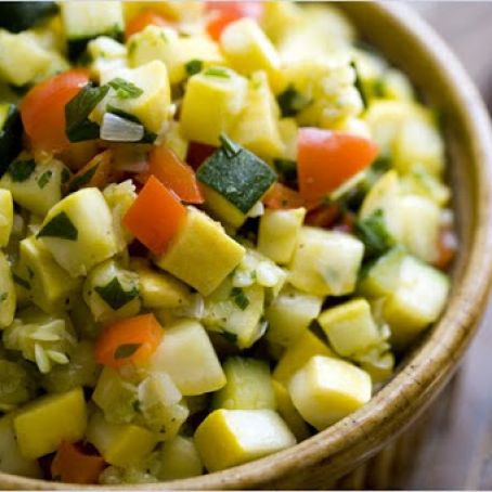 SAUTEED SUMMER SQUASH w/PEPPERS & ONION